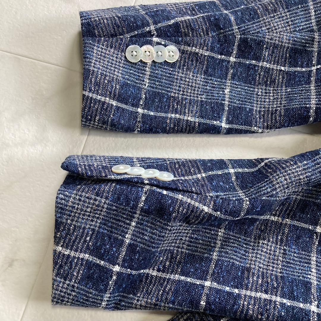 ARTISAN 伊製生地 リネン混チェックジャケット S 日本製