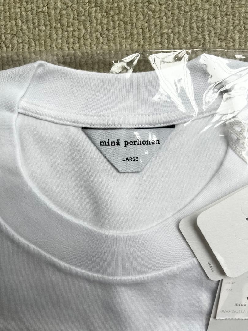 ミナペルホネンmina perhonenつぐ展プリントTシャツ　白　Lサイズ