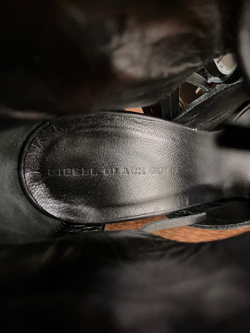 【DIESEL BLACK GOLD】 黒 レザー フリンジ ブーツ サンダル