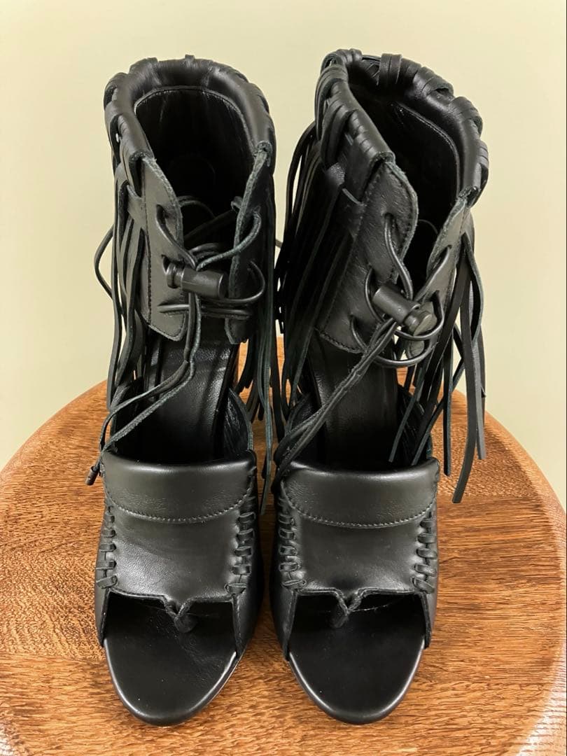 【DIESEL BLACK GOLD】 黒 レザー フリンジ ブーツ サンダル