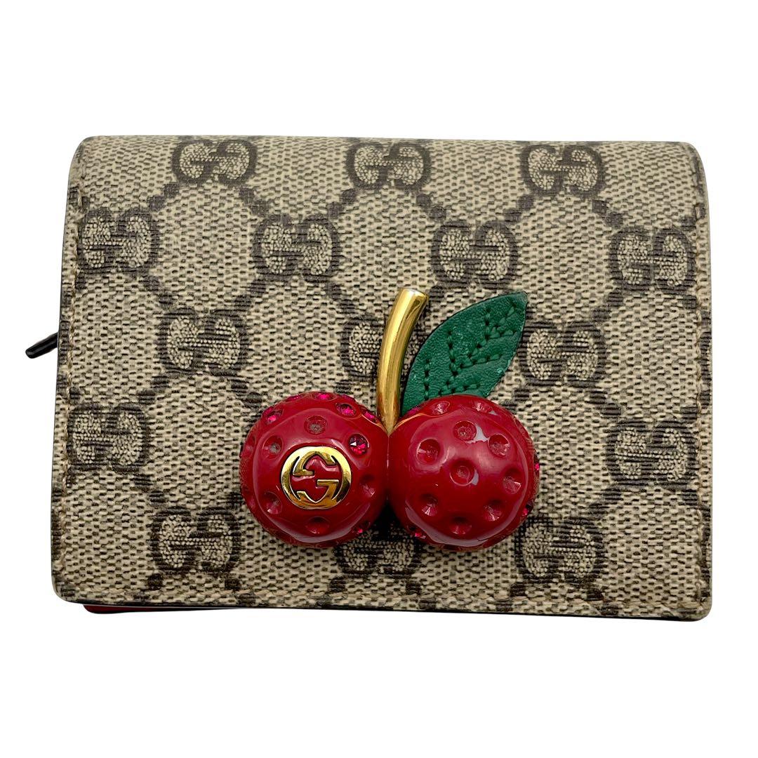 GUCCI グッチ　折り財布　ミニ　GG柄 さくらんぼ PVC GG総柄