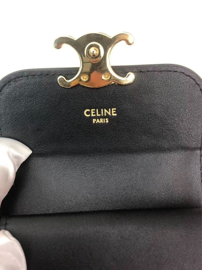 CELINE トリオンフ 三折り財布 ブラック ゴールド金具