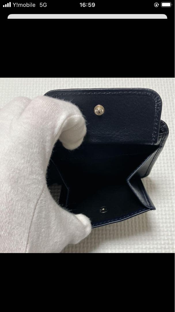 未使用　HIROFU ヒロフ　プラティカ　レザー二つ折り財布 濃紺　袋付き