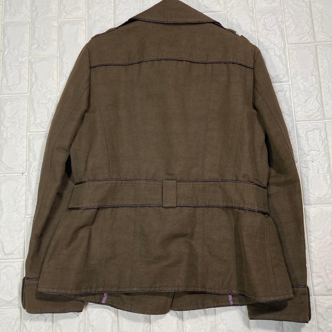 【極美品】ETRO ミリタリージャケット　レザーパイピング　イタリア製　麻混