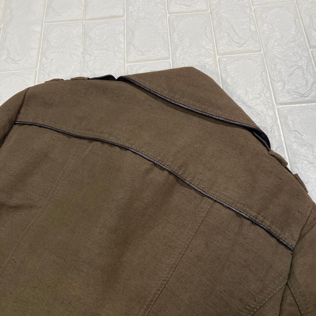 【極美品】ETRO ミリタリージャケット　レザーパイピング　イタリア製　麻混