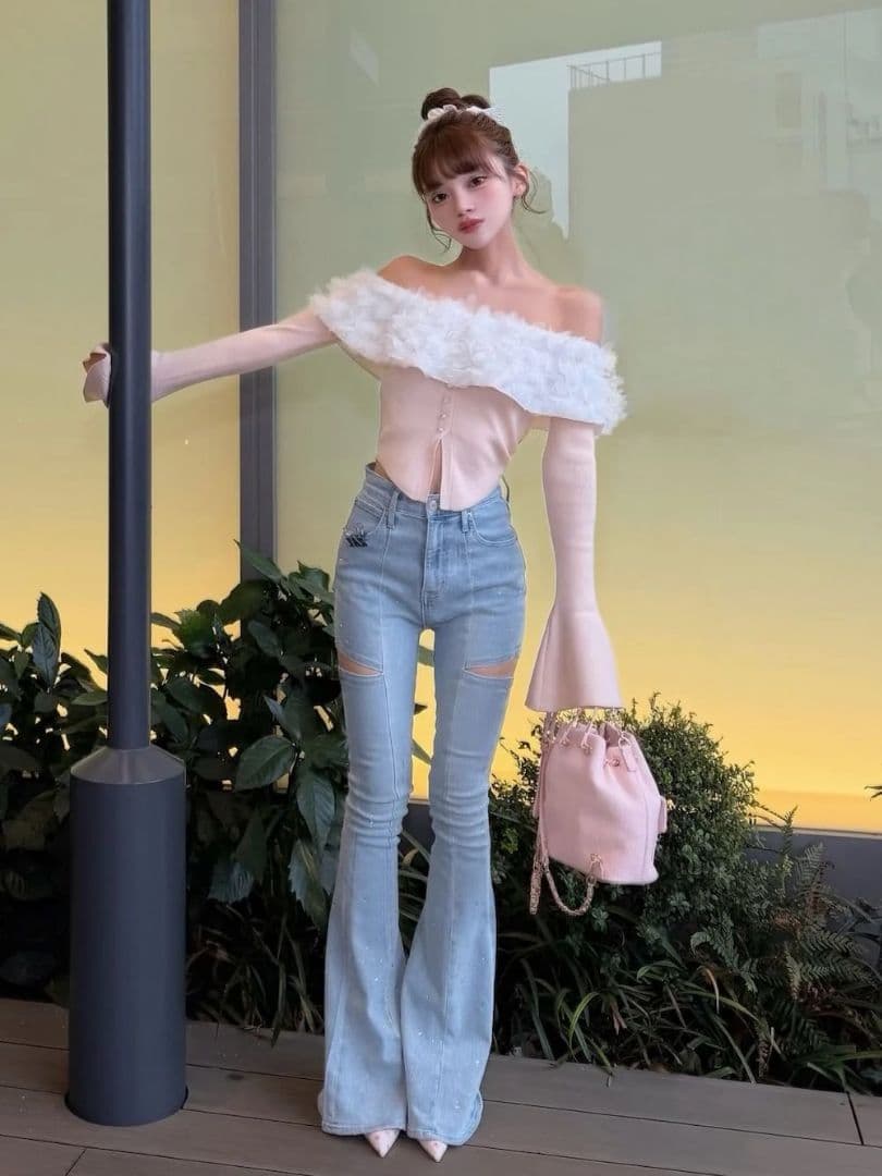 Darich ダーリッチ ドロップビジューフレアデニムパンツ M