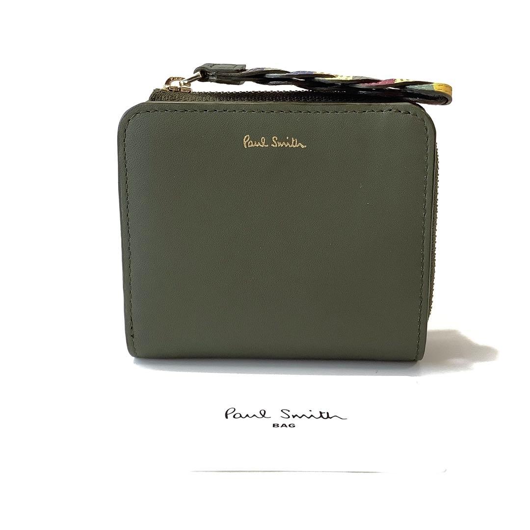 新品★ポールスミス★スワールトリムLファスナー２つ折り財布★カーキグリーン