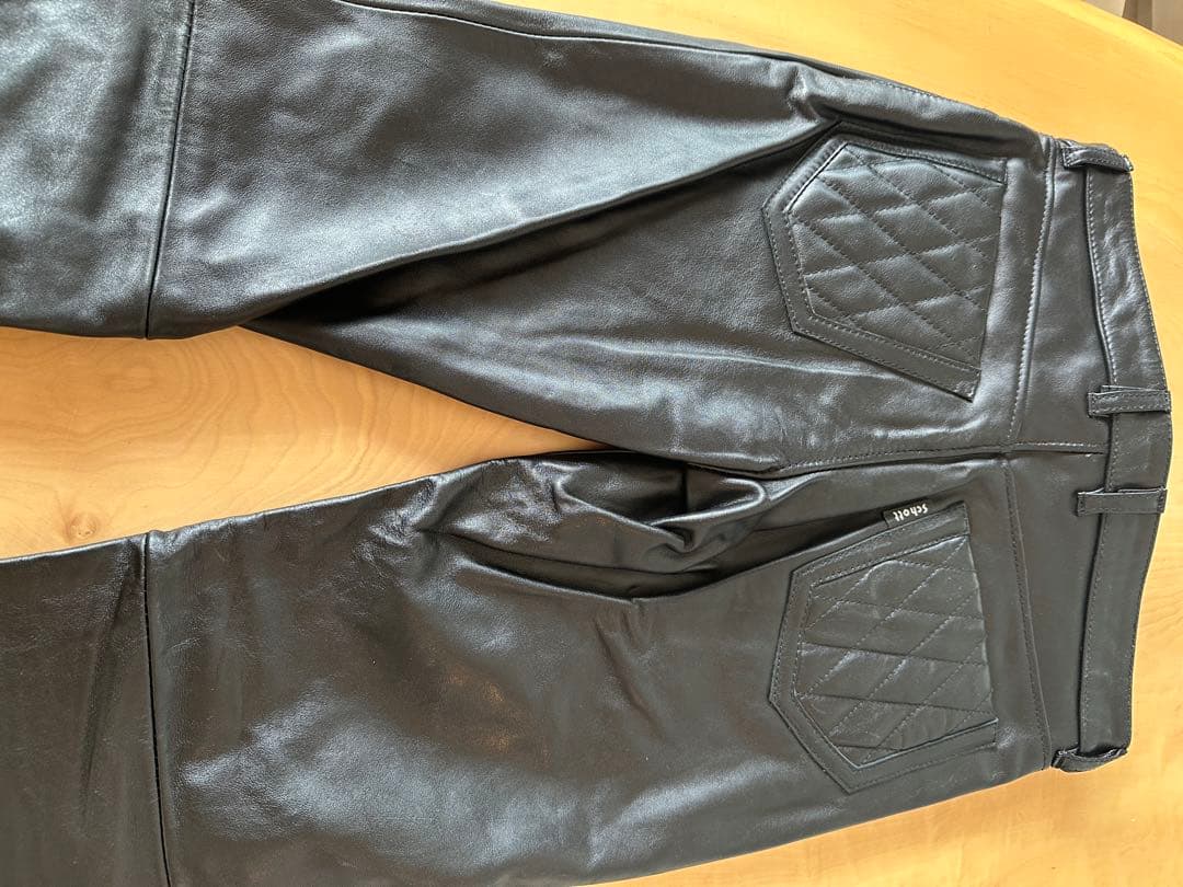 Schott ブラックレザーパンツ W34