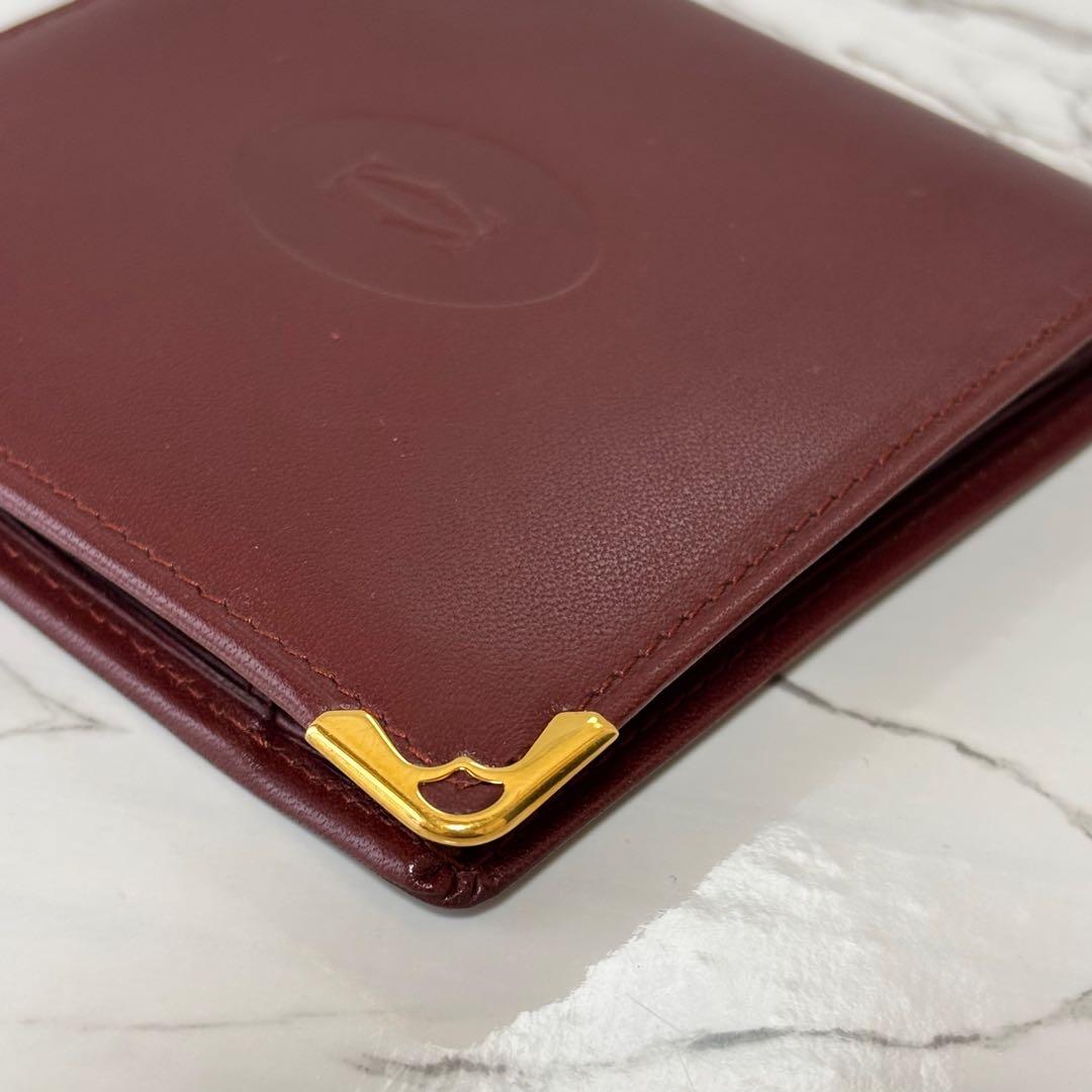 良品✨ カルティエ マストライン ２つ折り財布 ボルドー ロゴ ミニ財布