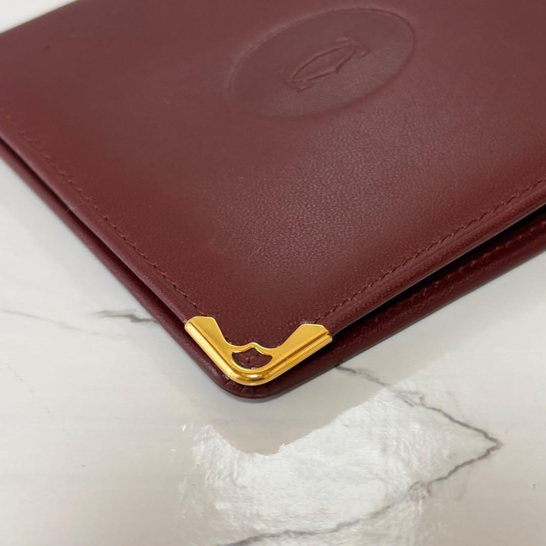 良品✨ カルティエ マストライン ２つ折り財布 ボルドー ロゴ ミニ財布