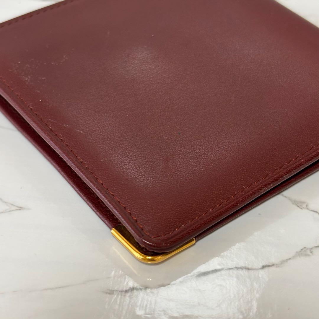 良品✨ カルティエ マストライン ２つ折り財布 ボルドー ロゴ ミニ財布