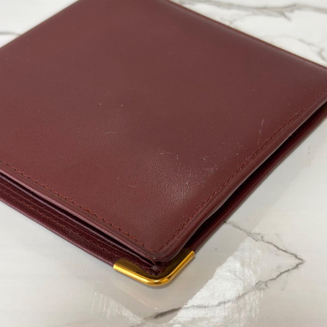 良品✨ カルティエ マストライン ２つ折り財布 ボルドー ロゴ ミニ財布