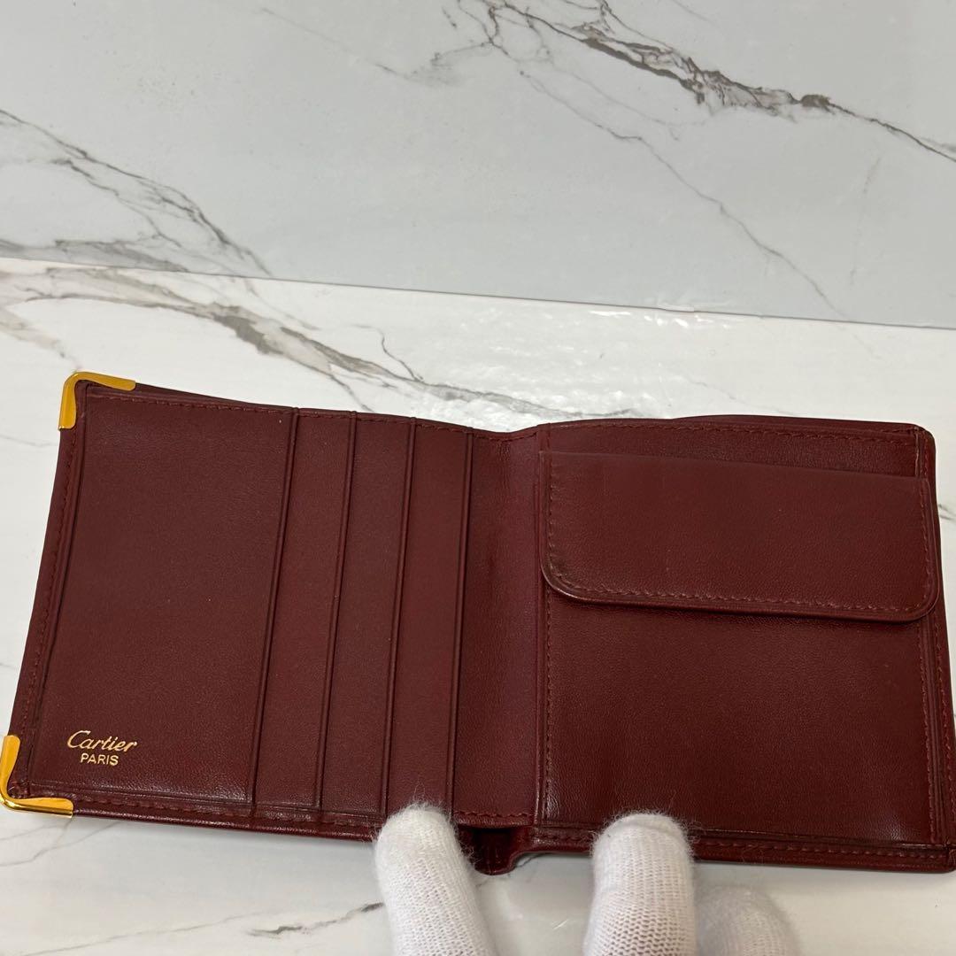 良品✨ カルティエ マストライン ２つ折り財布 ボルドー ロゴ ミニ財布