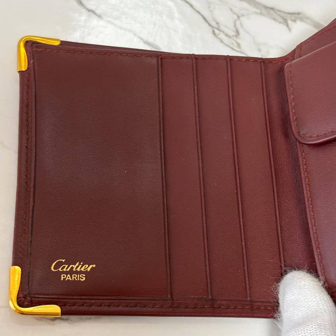 良品✨ カルティエ マストライン ２つ折り財布 ボルドー ロゴ ミニ財布