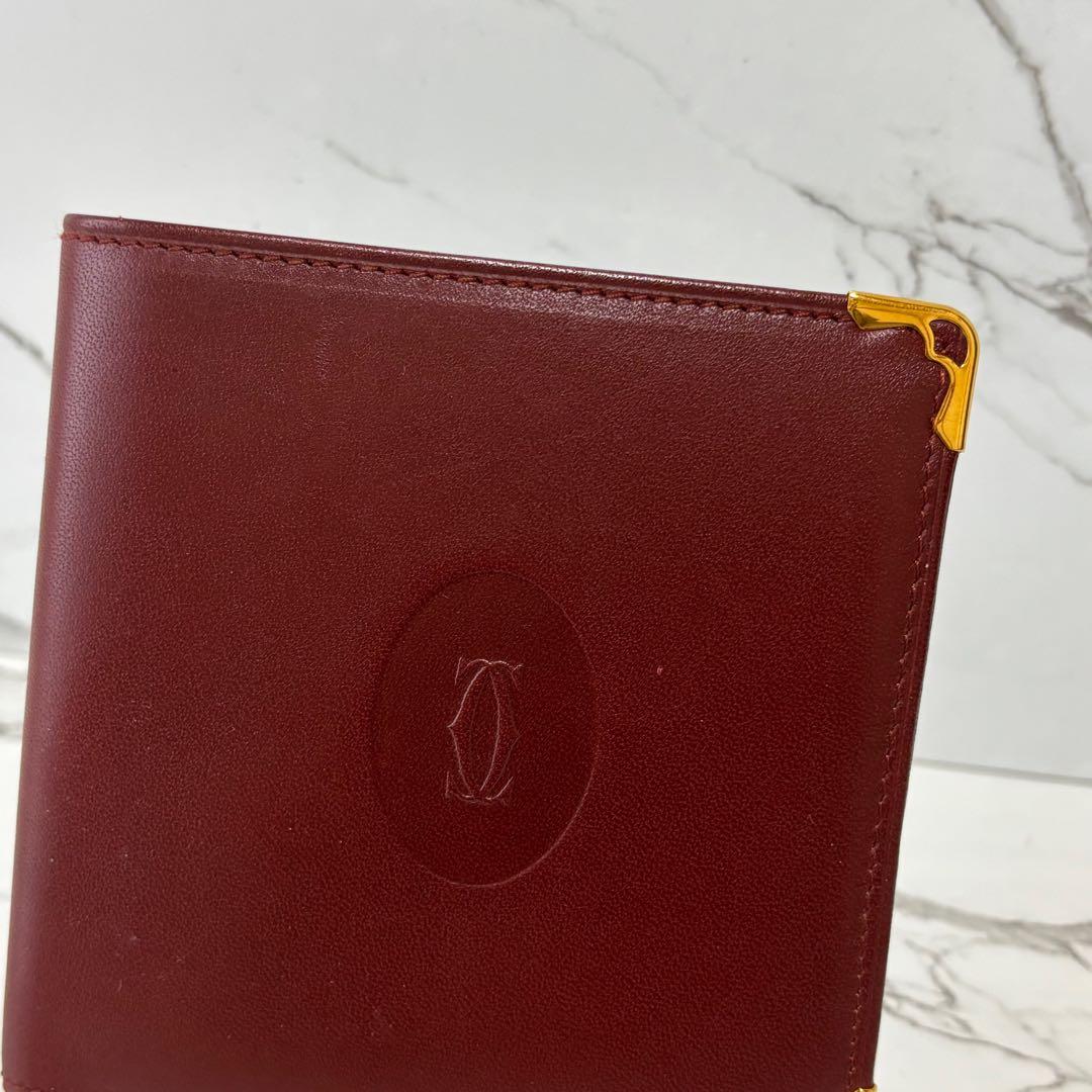 良品✨ カルティエ マストライン ２つ折り財布 ボルドー ロゴ ミニ財布