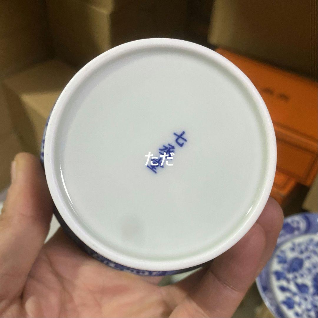 中国茶器 景徳鎮 陶磁器 七丞堂青花点絵巻枝蓮三才蓋碗 茶杯 煎茶器 未使用品