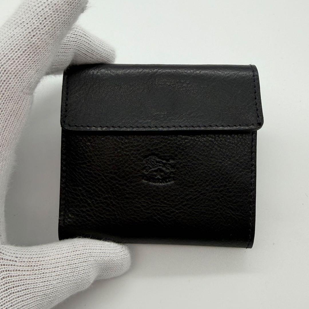 新品未使用　イルビゾンテ　折り財布　ロゴ刻印　レザー　ブラック　イタリア製