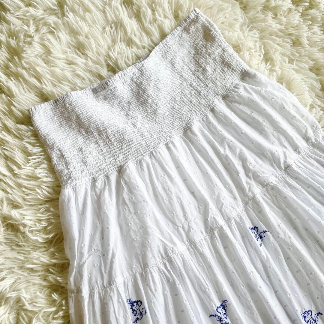 ローレンラルフローレン　花柄 刺繍 ロングスカート S相当　白　2way