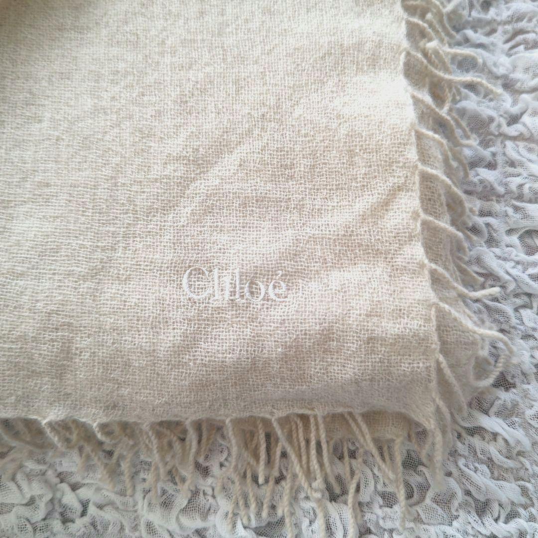 Chloéクロエ　カシミヤ100%　ストール　100×100正方形　ナチュラル