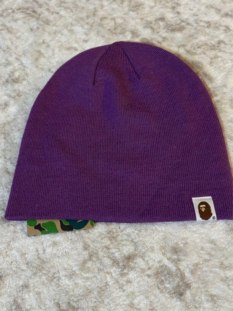 BAPE ストーン装飾 紫ニット帽