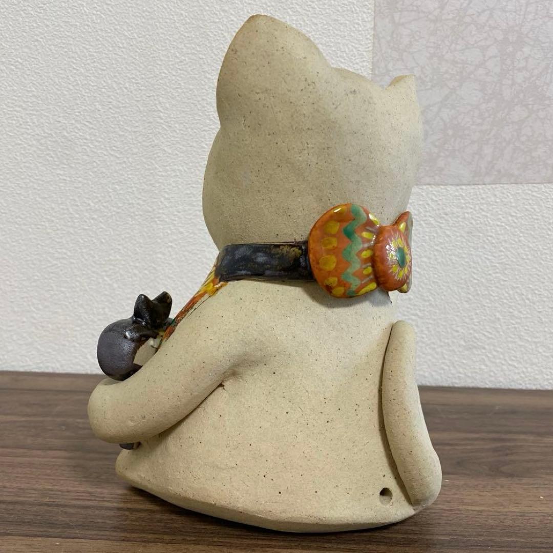 益子焼　加藤 麻里作 陶器　猫　ネコ　招き猫　約19センチ