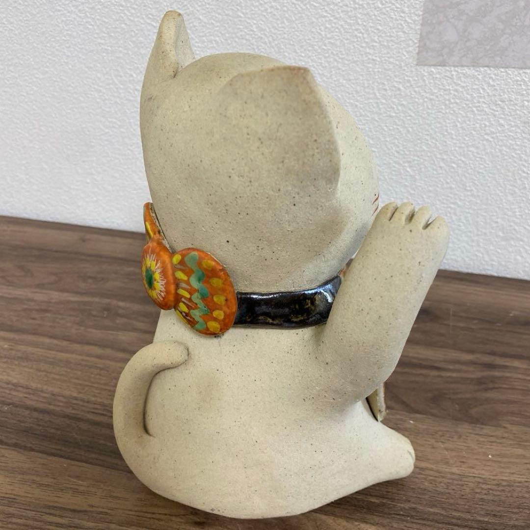益子焼　加藤 麻里作 陶器　猫　ネコ　招き猫　約19センチ