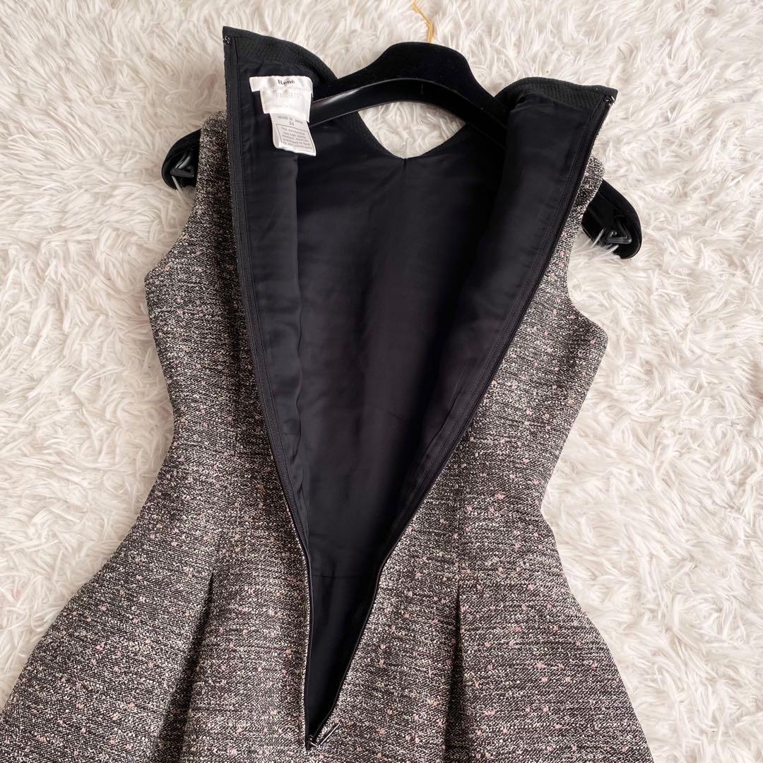 極美品✨Rene TISSUE社製 高級ミックスツイードワンピース ひざ丈 S