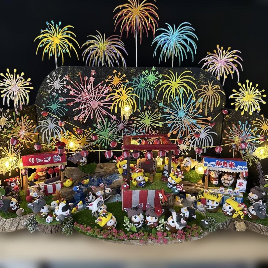 どんぐりアート♡2025年度夏　猫帽子　花火BIGオブジェ♡