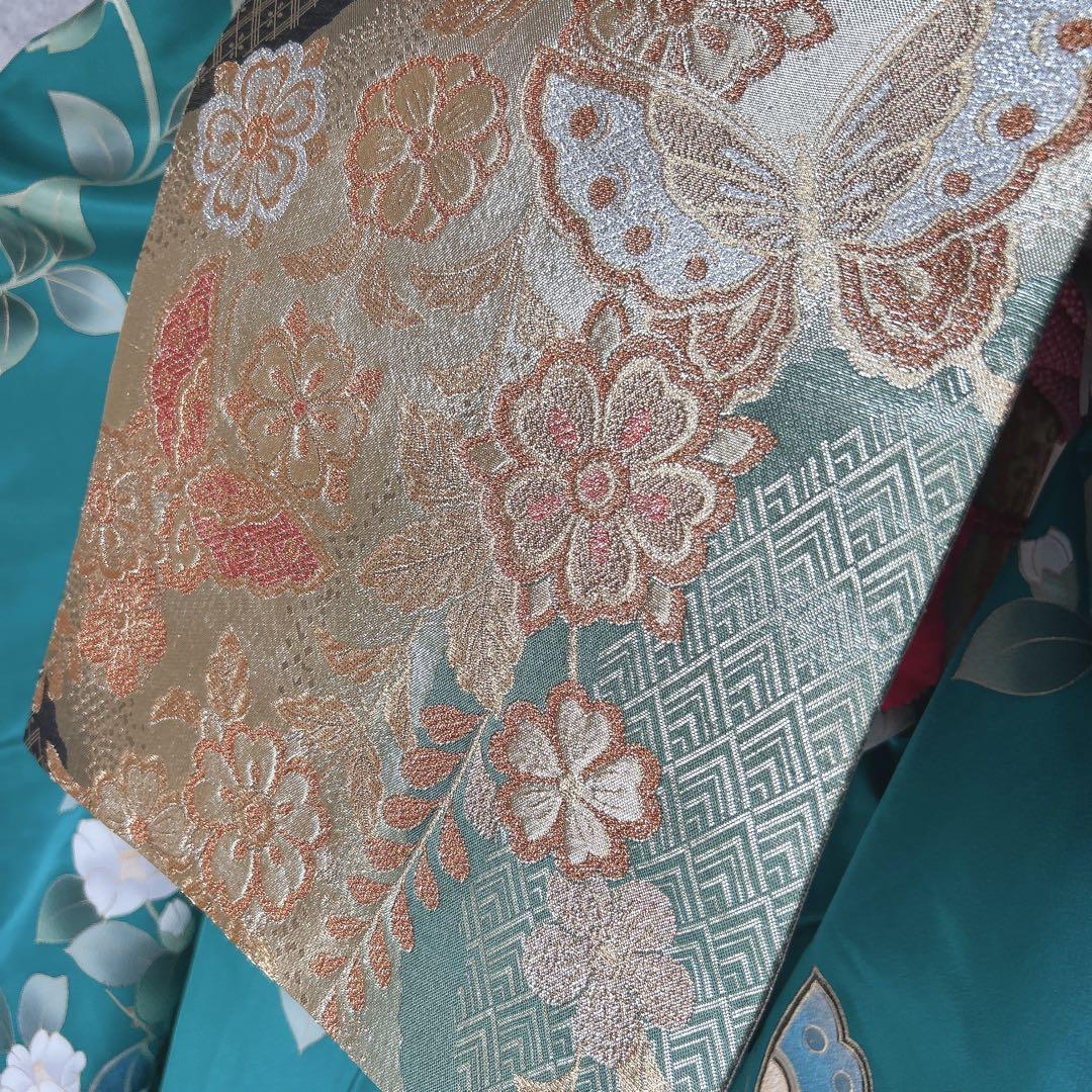 振袖　フルセット　金彩加工　綸子　大人かわいい　緑　成人式　m5