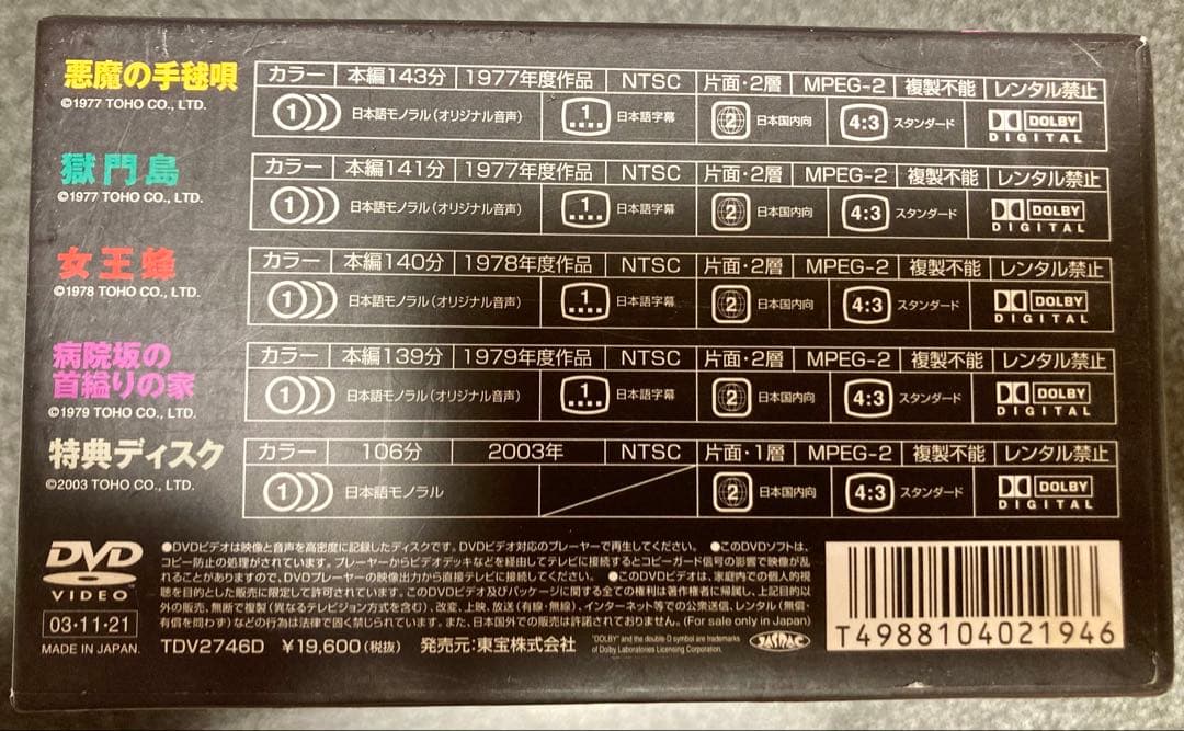 金田一耕助シリーズ 劇場版DVD-BOX 金田一耕助の事件匣〈初回限定生産・5…