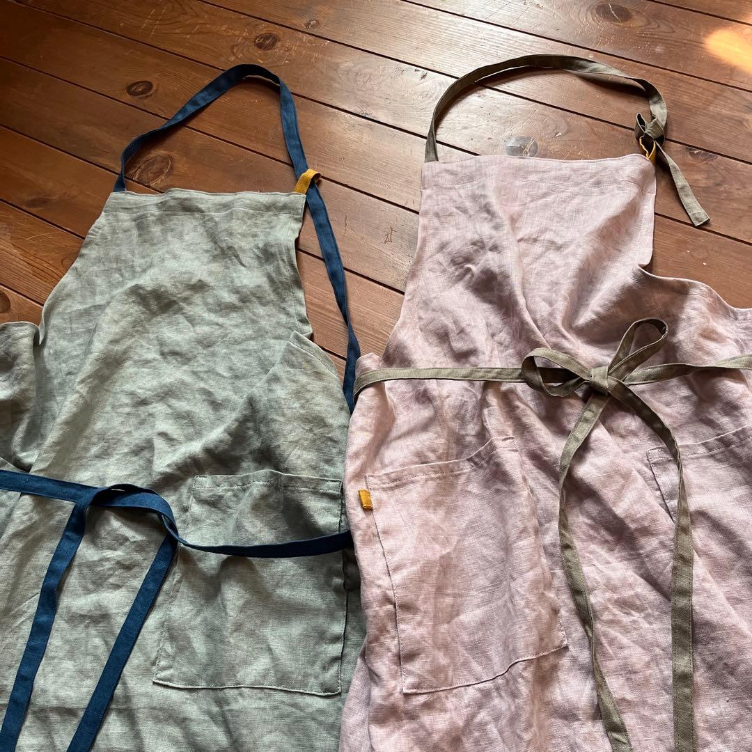 【ペア】リネンのリネンのエプロン　ハンドメイド