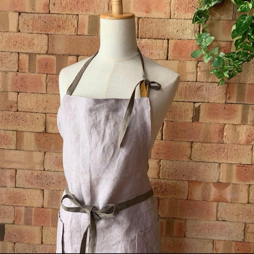 【ペア】リネンのリネンのエプロン　ハンドメイド