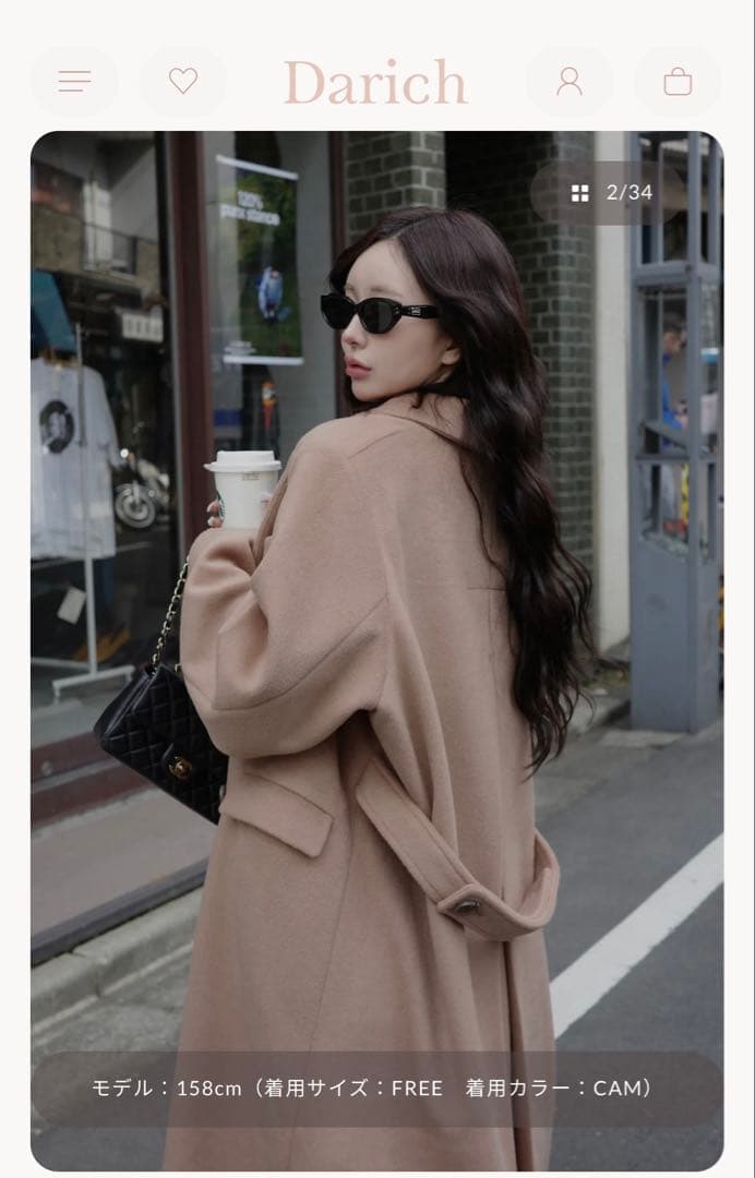 【数時間程度着用美品】ダーリッチ ダブルロングチェスターコート CAM フリー