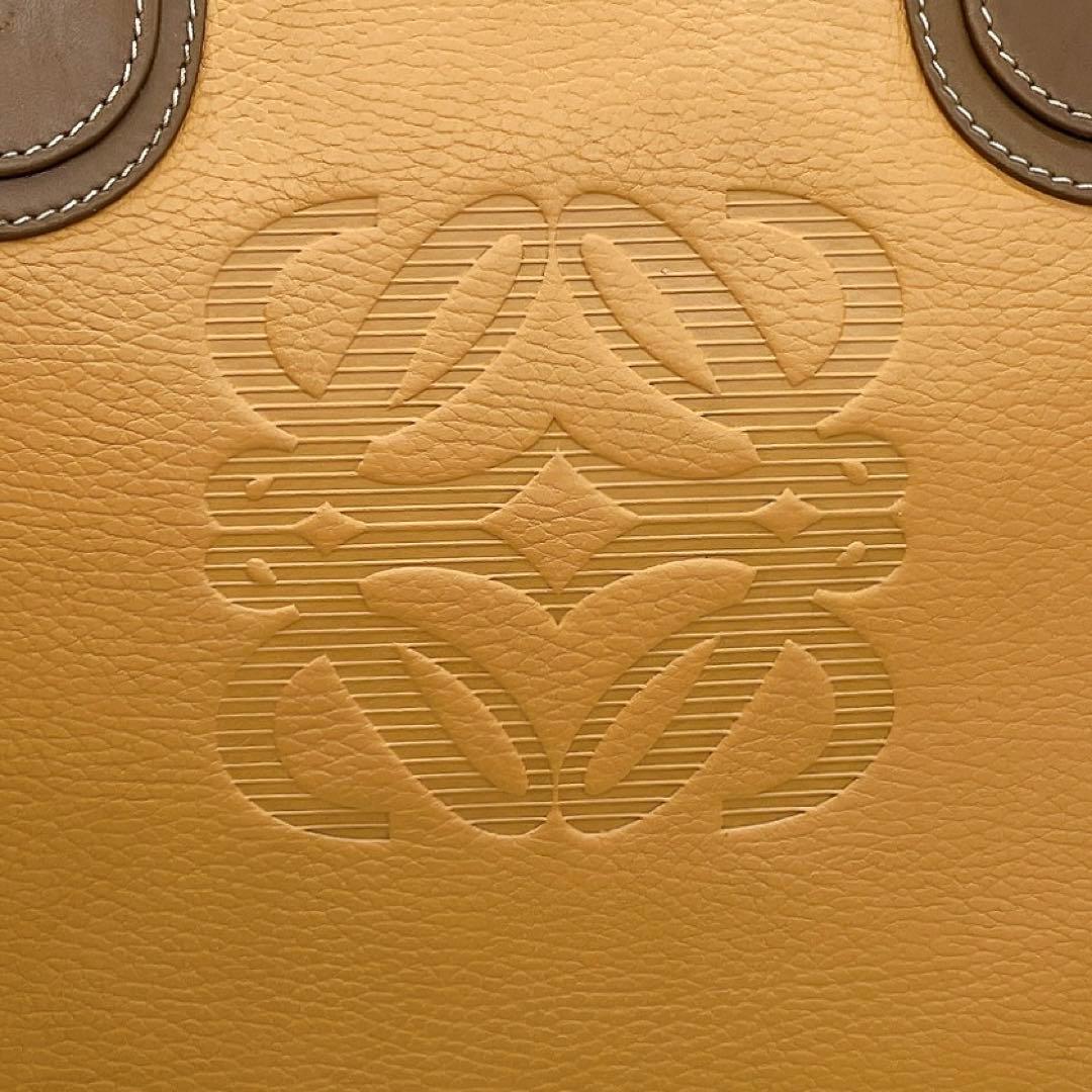【LOEWE】トラベルバッグ　アナグラム型押し　ゴールド金具　レザー　ブラウン