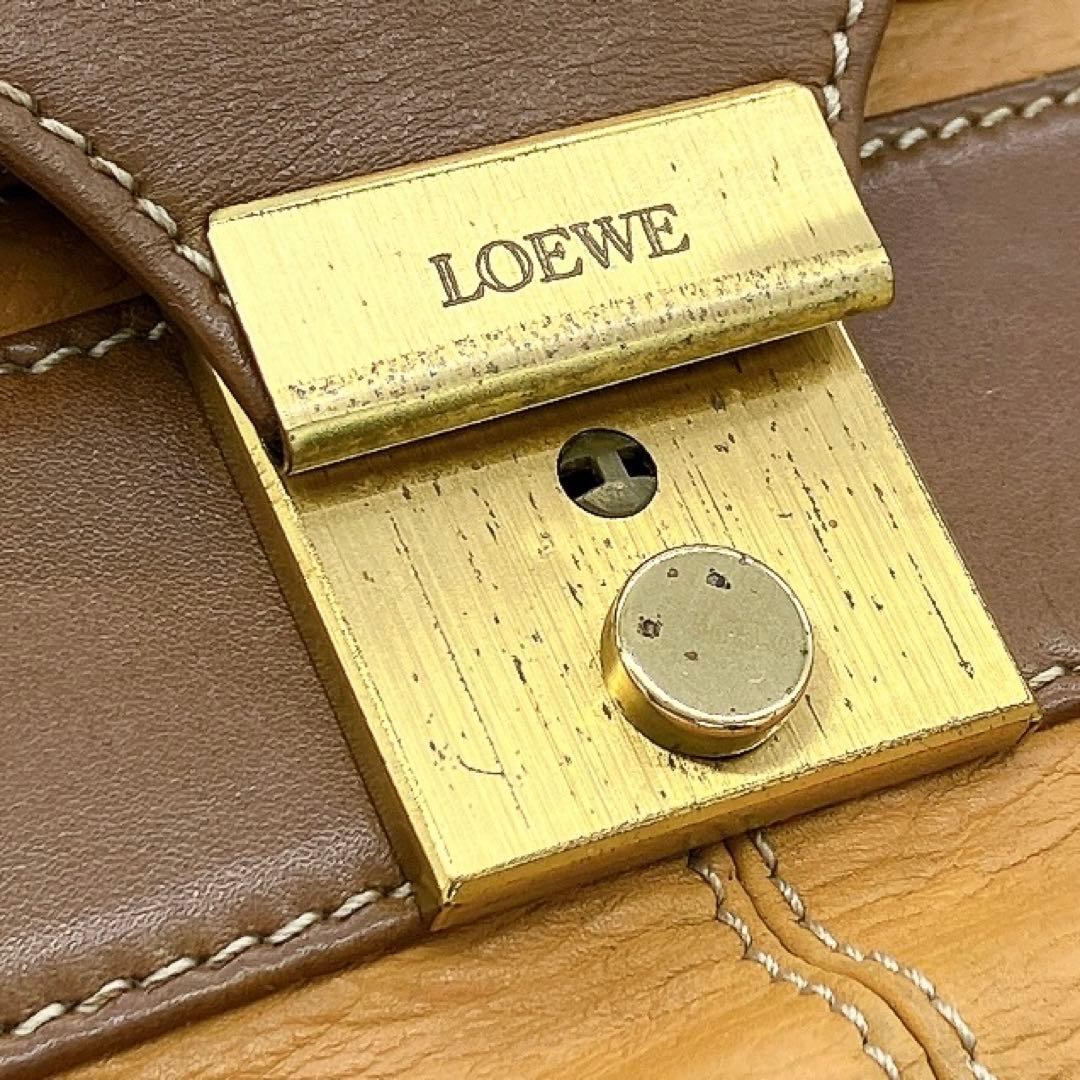 【LOEWE】トラベルバッグ　アナグラム型押し　ゴールド金具　レザー　ブラウン