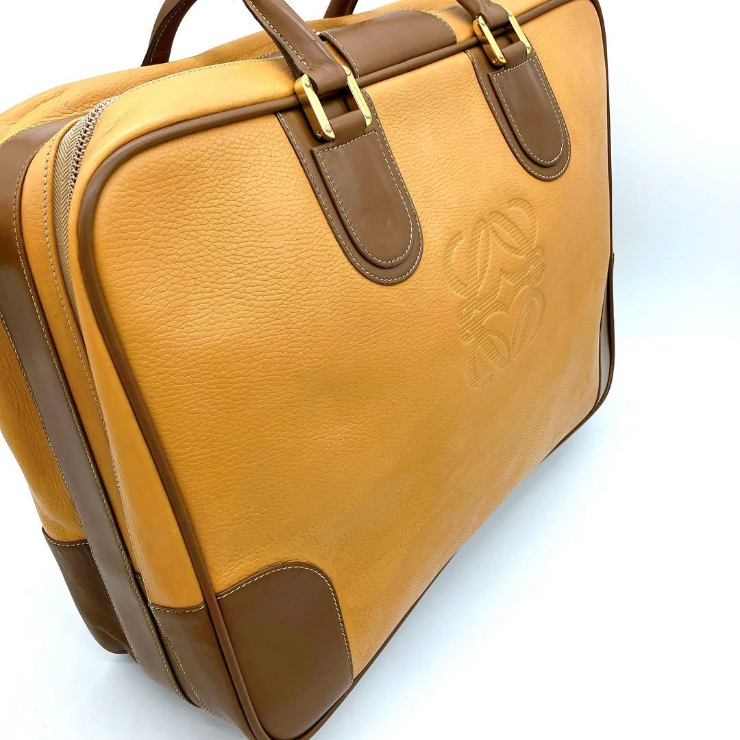 【LOEWE】トラベルバッグ　アナグラム型押し　ゴールド金具　レザー　ブラウン