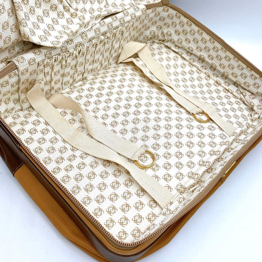 【LOEWE】トラベルバッグ　アナグラム型押し　ゴールド金具　レザー　ブラウン