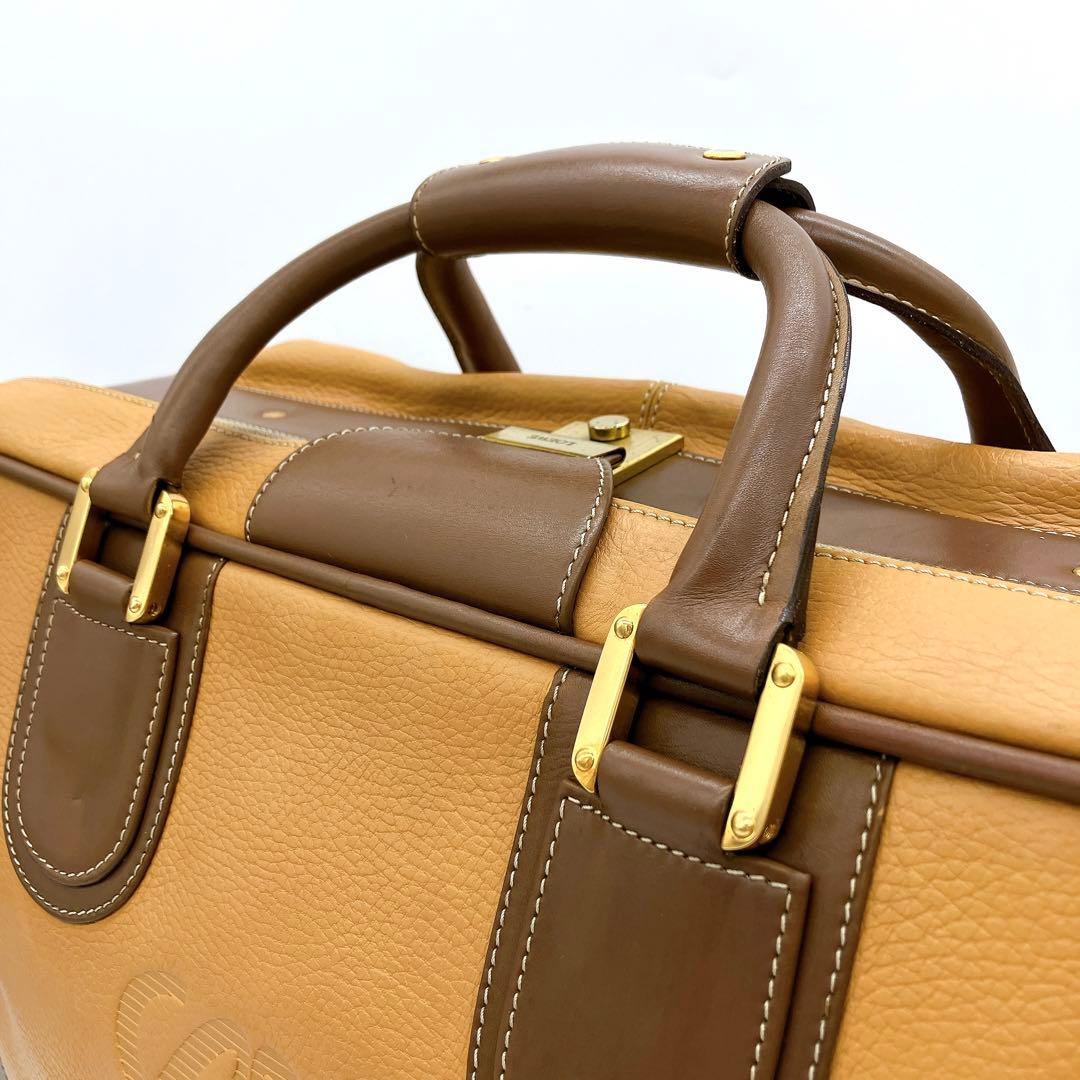 【LOEWE】トラベルバッグ　アナグラム型押し　ゴールド金具　レザー　ブラウン