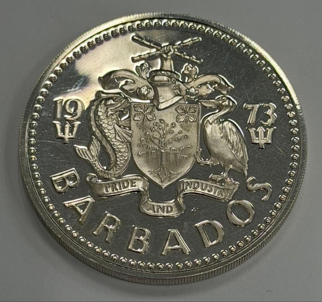 1973年 バルバドス英国トラファルガー広場噴水 5ドル大型プルーフ銀貨