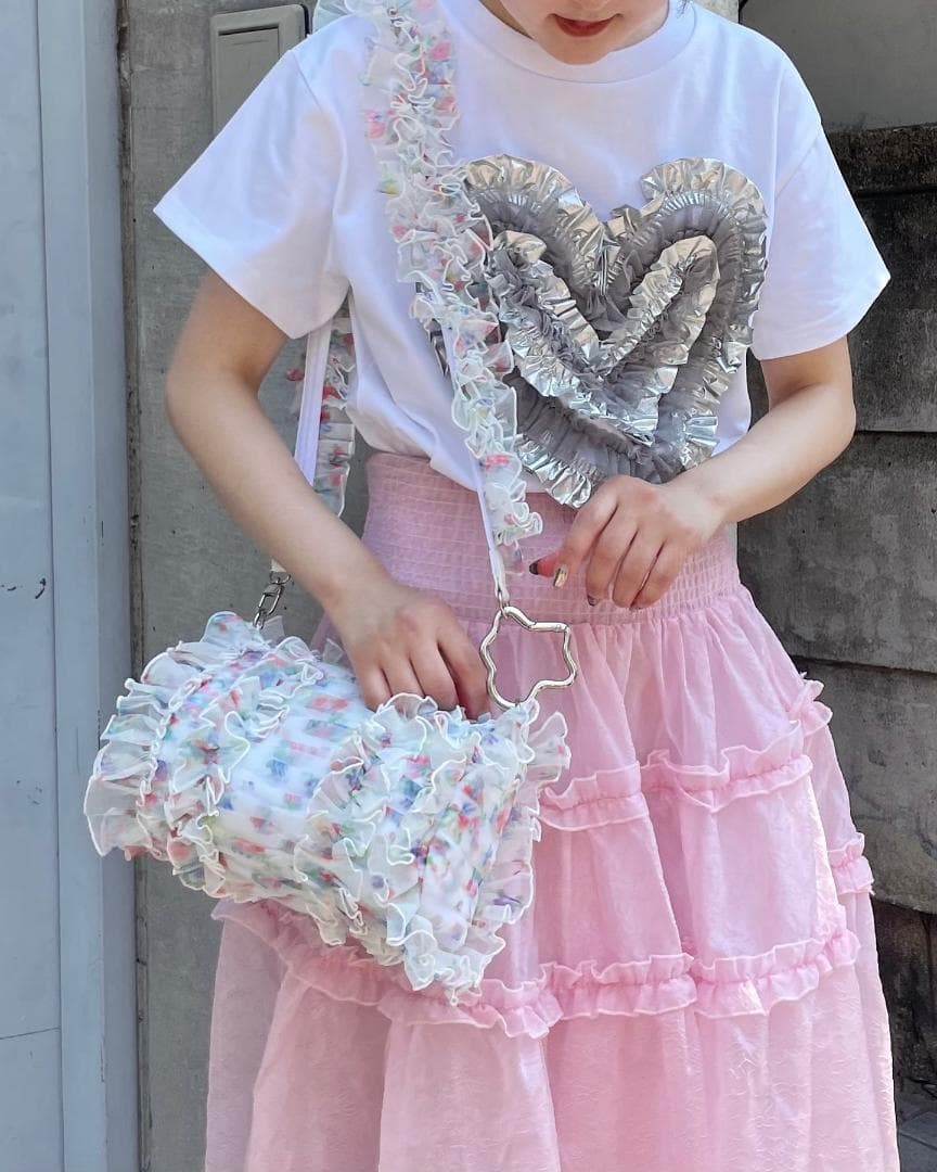 POPPY あさぎーにょ HEART TULLE T-SHIRT (WHITE)