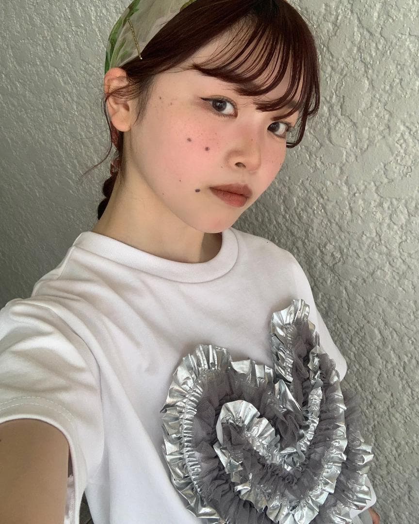 POPPY あさぎーにょ HEART TULLE T-SHIRT (WHITE)