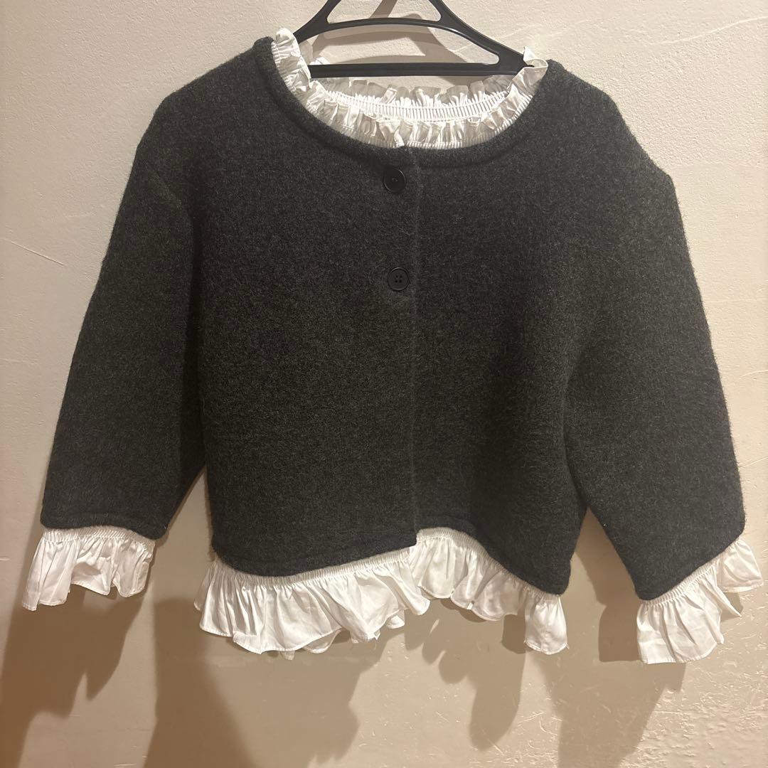 ZARA ポプリンコンビニットジャケット Mサイズ ダークグレー フリル付き