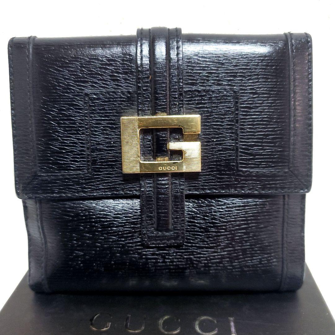 週末限定価格　グッチ　GUCCI　二つ折財布　ブラック　レザー　Y2K　箱付き