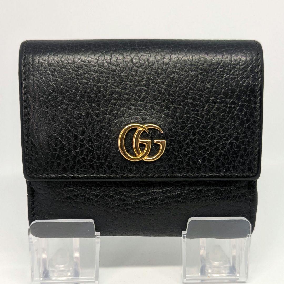 GUCCI　三つ折り財布　GG　マーモント　トリフォールドウォレット　黒