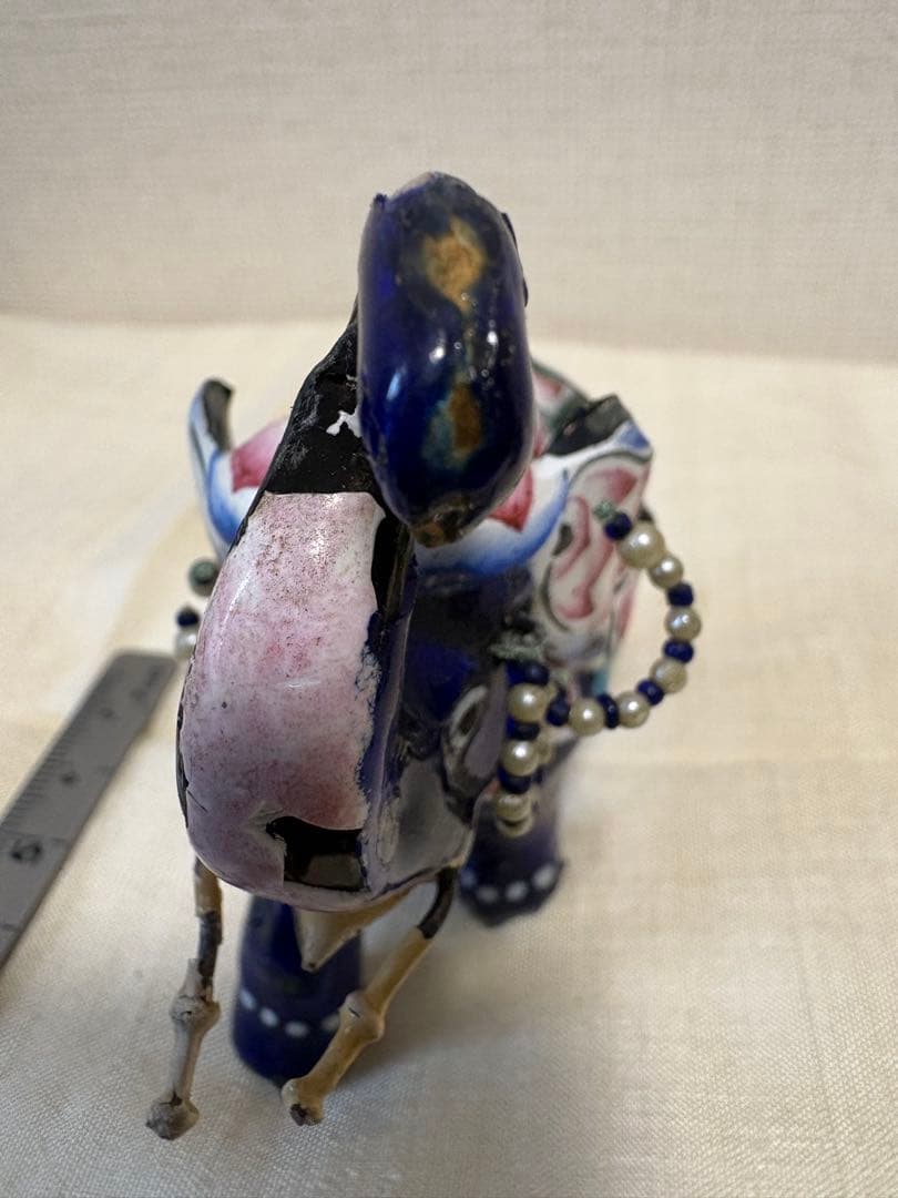 インド伝統工芸 ミーナカーリー 象の置物 2体セット 銀製 エナメル彩色