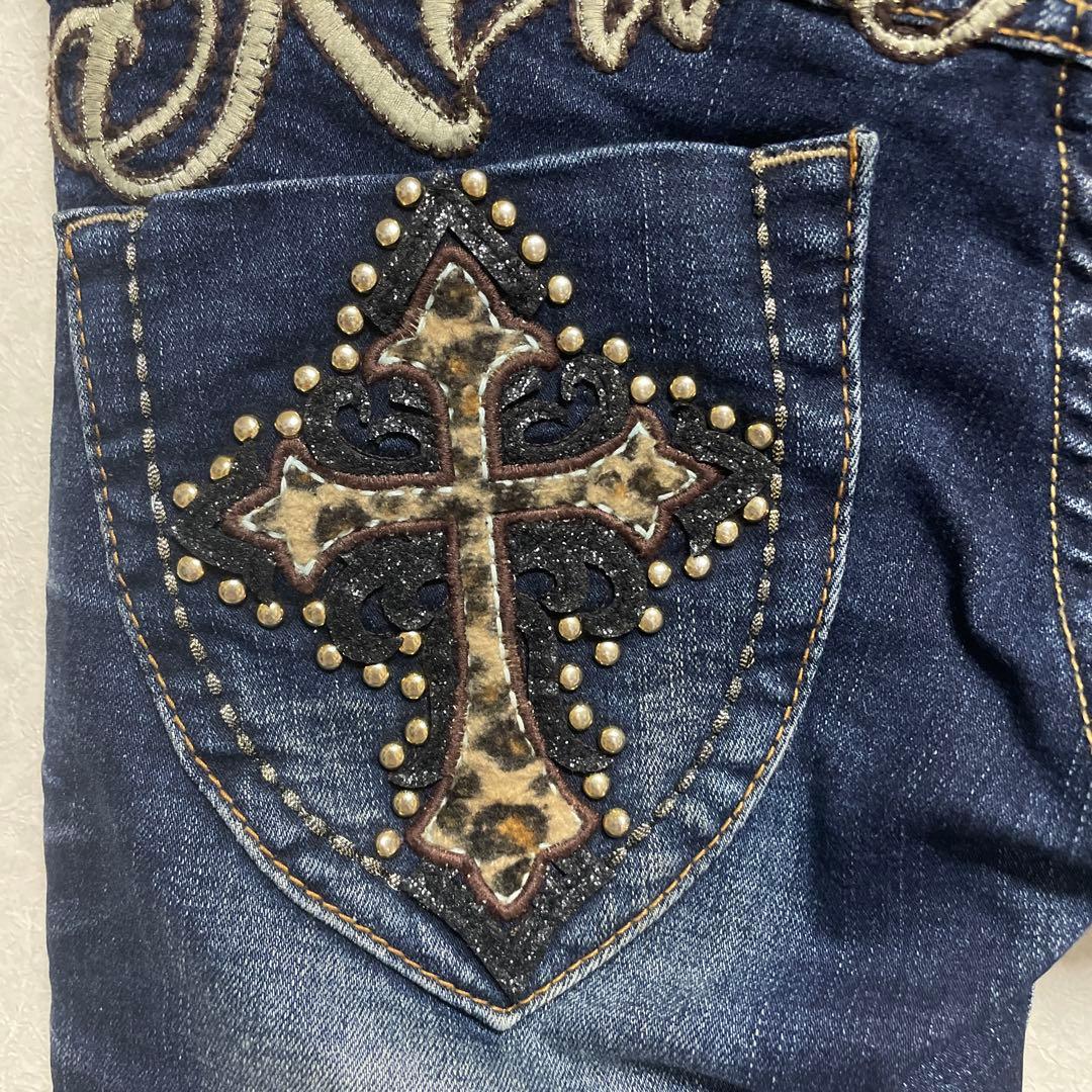 レッドペッパー　デニム　ボア　十字架 ローライズ　ロゴ刺繍 ヒョウ柄　豹柄　平成