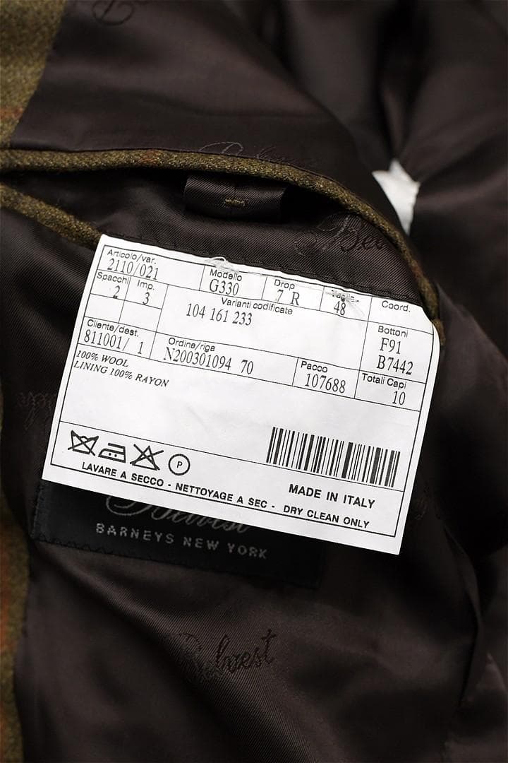 R413 Belvest ツイード テーラードジャケット チェック 48 茶