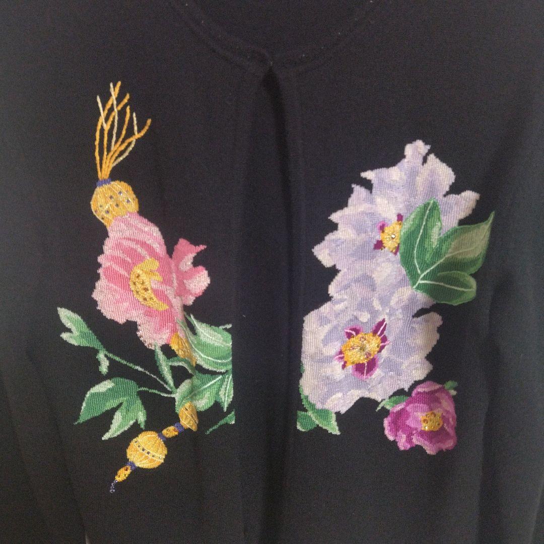 LEONARD　カシミア 花柄刺繍 　　　　　　長袖カーディガン