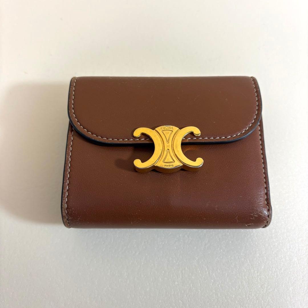 付属品CELINE トリオンフ スモール フラップ ウォレット 三つ折り タン