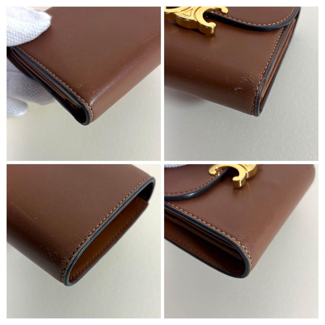付属品CELINE トリオンフ スモール フラップ ウォレット 三つ折り タン